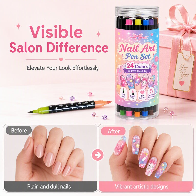 🎃 Halloween Flash Sale! 👻 35K+ Sold! 💅 24-Color Dual-Ended Nail Art Pens – DIY Manicure Kit 🎁